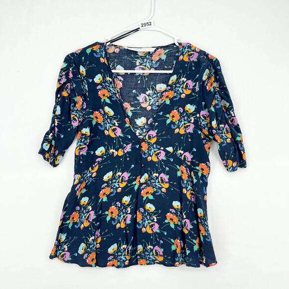 Zara Trafaluc Collection Women's Floral V-Neck Ruched Half Sleeve Blouse Size XS - Picture 3 of 6